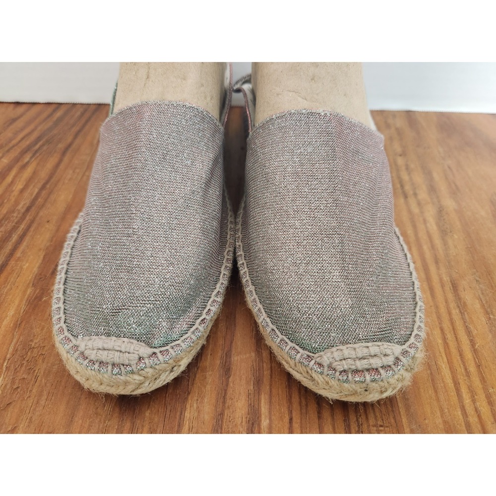 Cousu Main Hand Made Espadrille Sparkle Fabric Flat Shoes Size 40 9 Beach Cruise